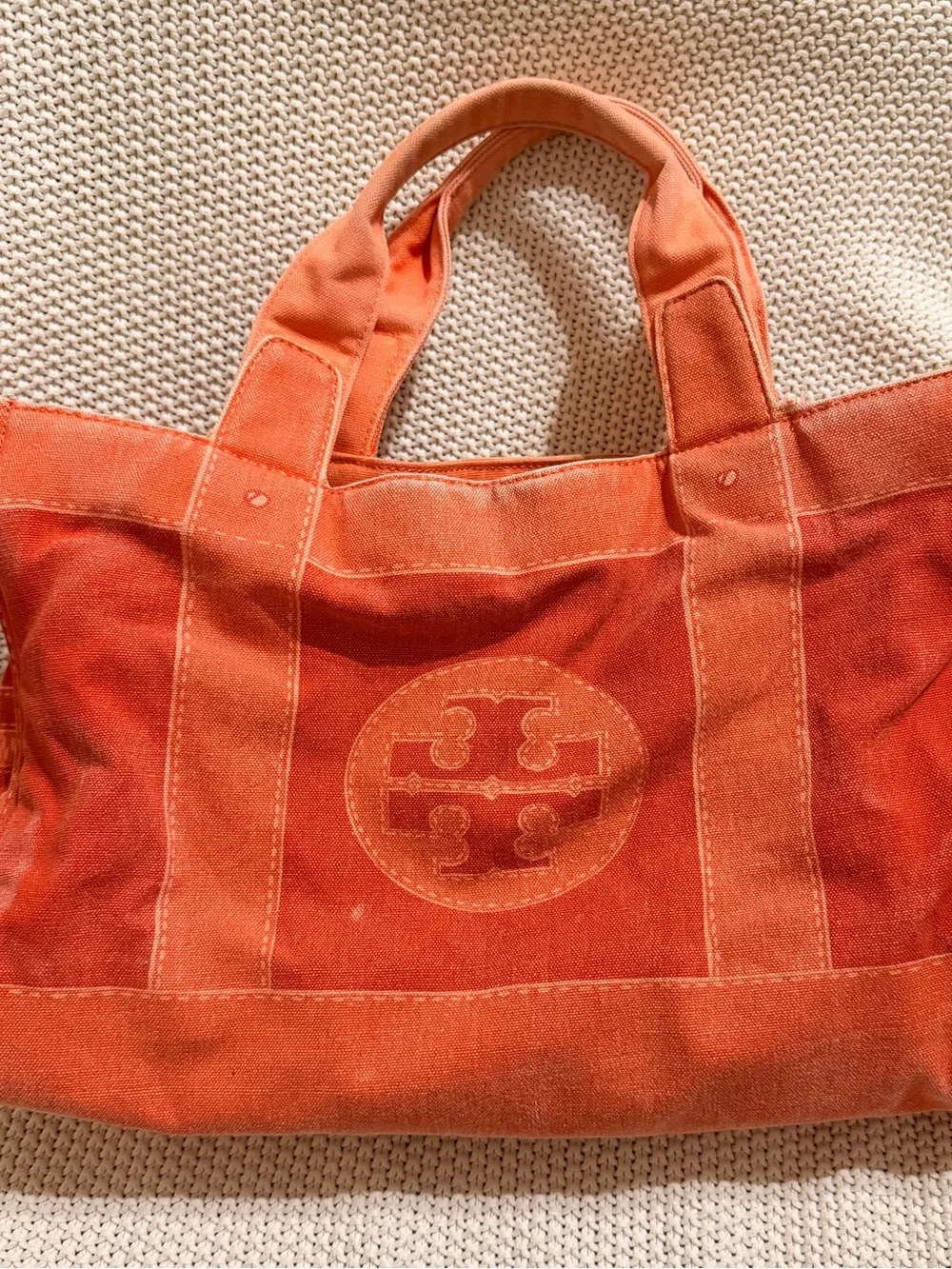 Tory Burch Orange Canvas Logo Tote Bag